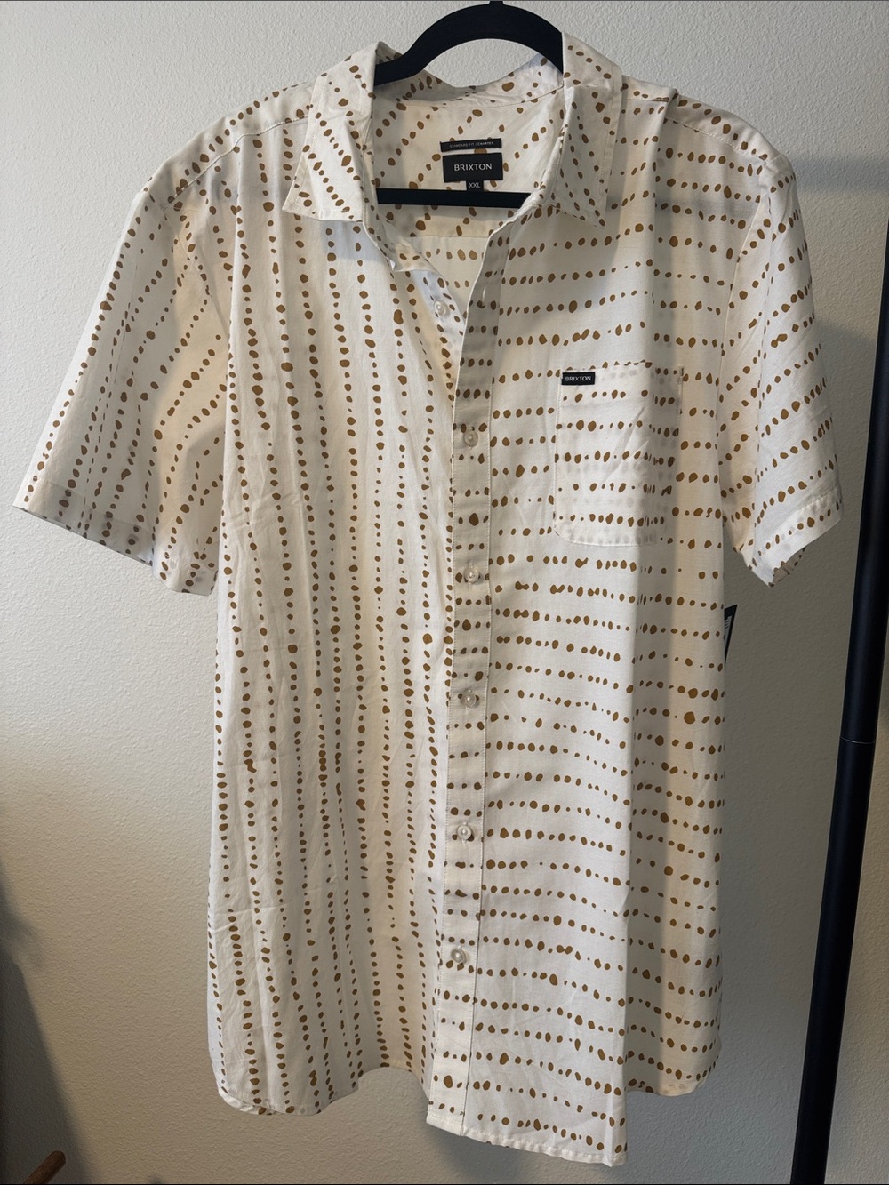 Brixton Cream Short-Sleeve Button-Up Shirt with Brown Dot Stripe Print